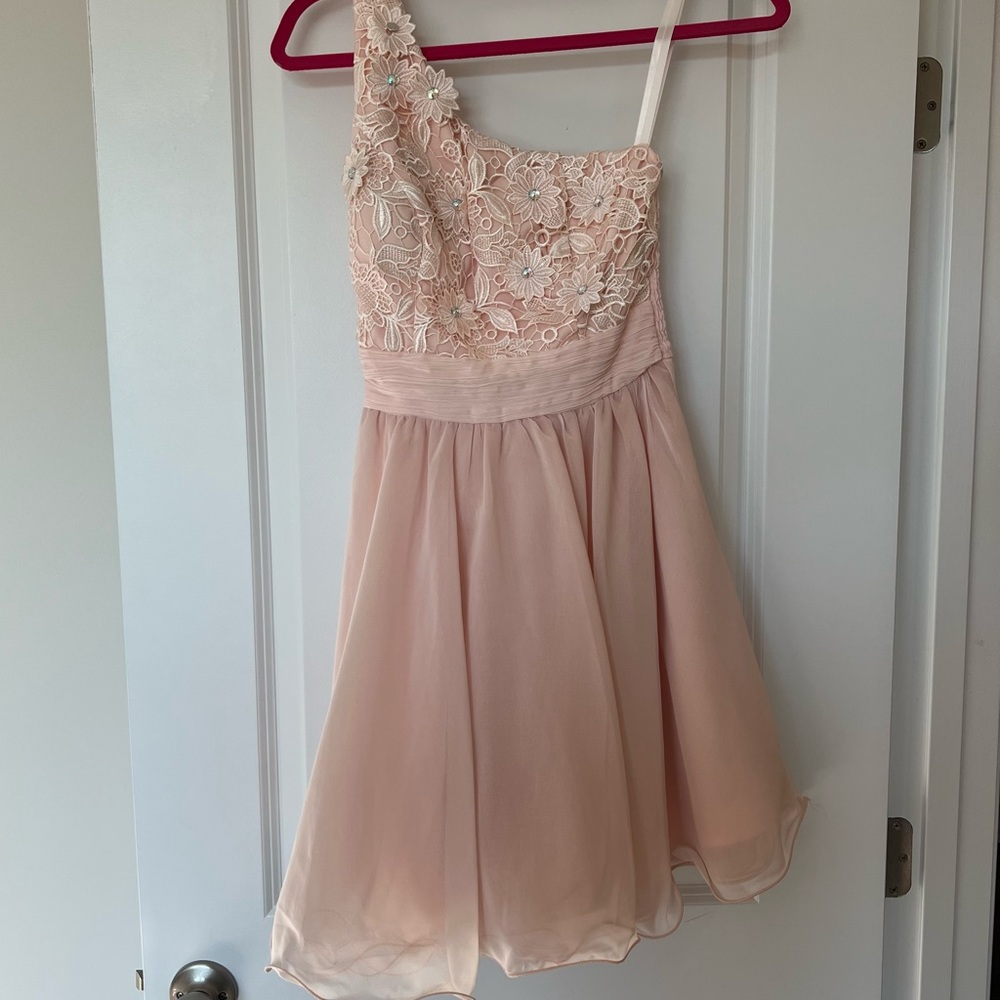 Blush pink one shoulder dress